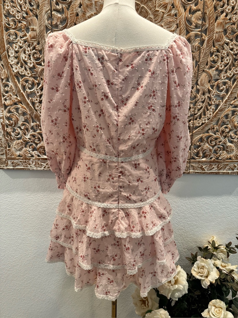 Lulus Lasting Bliss Pink Floral Coquette Ruffled Square Neck Summer Mini Dress - Picture 3 of 16